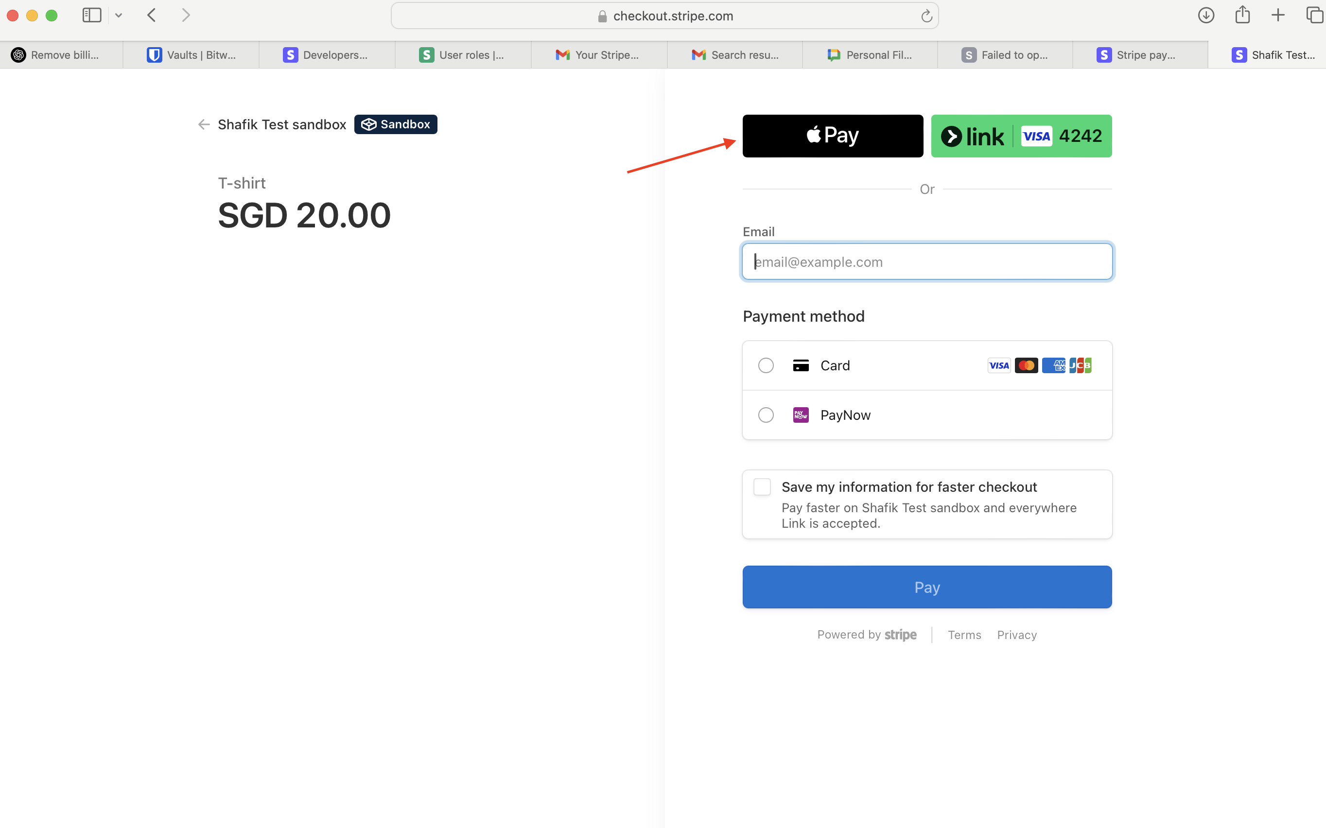 Checkout UI -- showing Apple Wallet